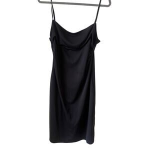 BCBG Paris Women’s Black Cowl Neck Slip Empire Waist Spaghetti Strap Midi Dress